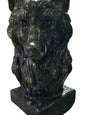 Zebra Industries, LLC handcarved dark green jade wolf sculpture, 8 lbs, detailed fur and facial features.