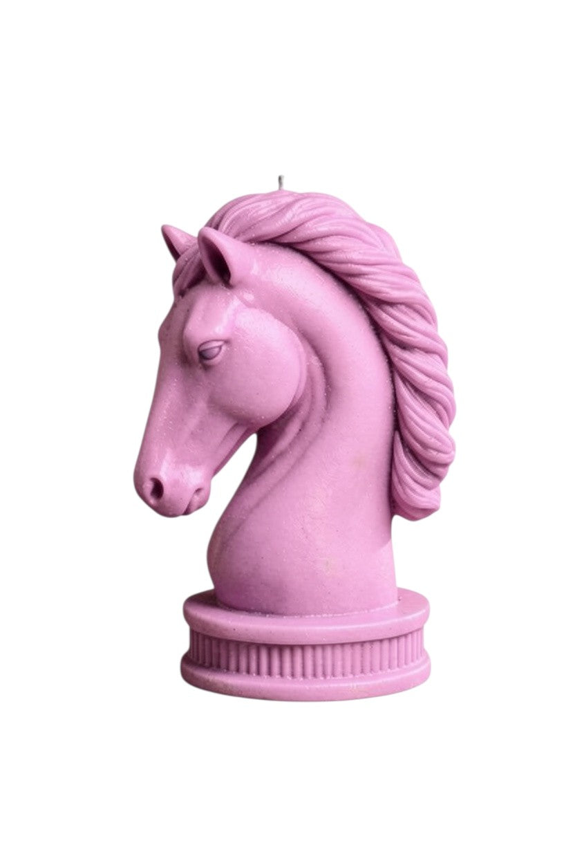Zebra Industries, LLC peach stallion horse head sculptural candle on a round base with detailed mane.