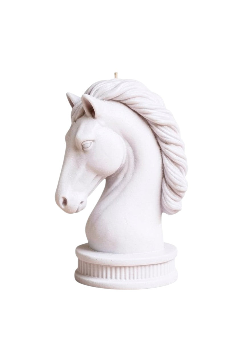 Zebra Industries, LLC peach stallion horse head sculptural candle on a round base with detailed mane.