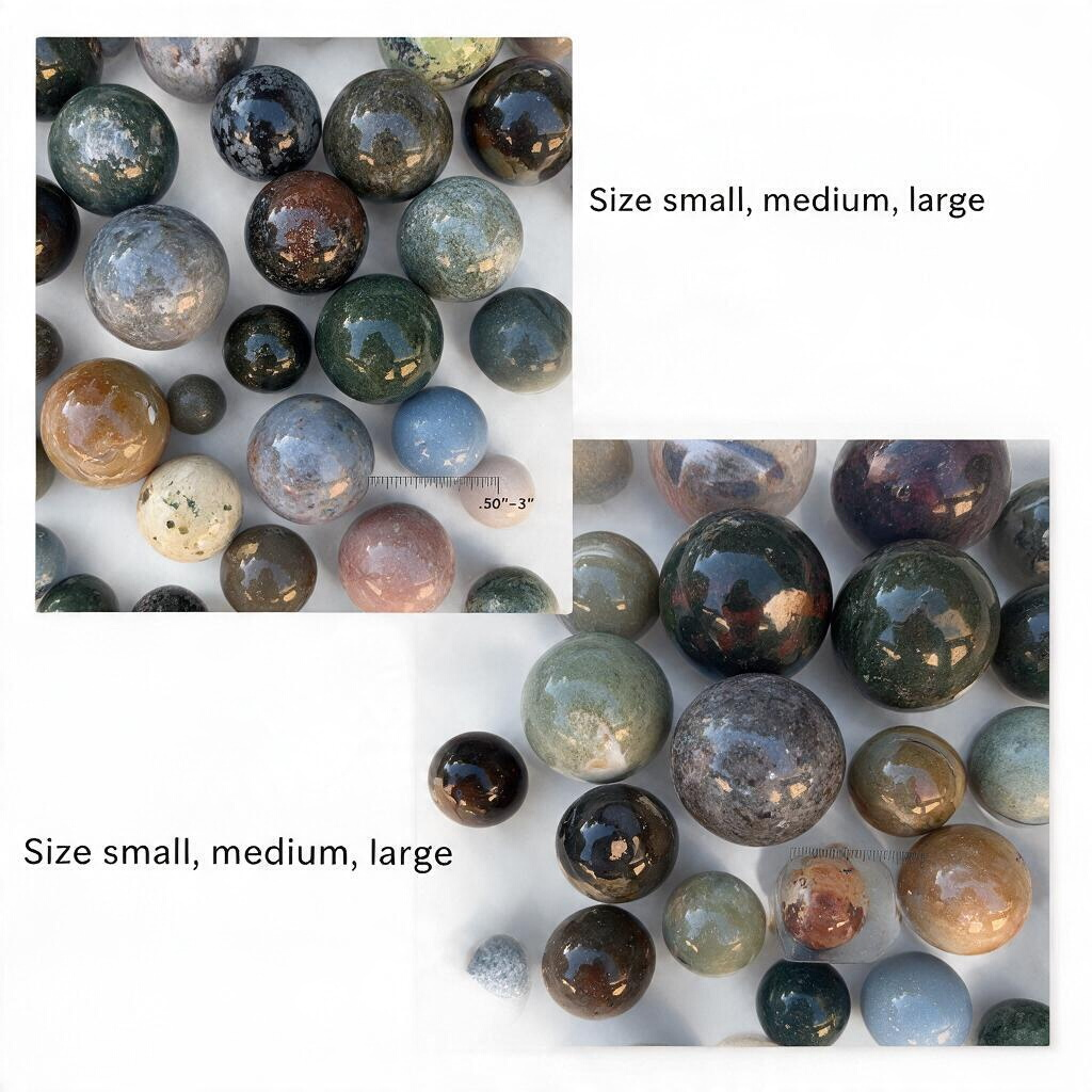 Zebra Industries, LLC assorted polished natural stone spheres in various sizes, colours, and mineral patterns.