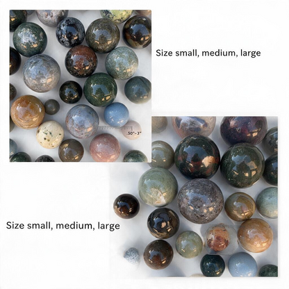 Zebra Industries, LLC assorted polished natural stone spheres in various sizes, colors, and mineral patterns.