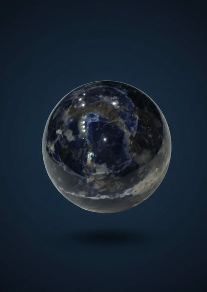 Zebra Industries, LLC polished sodalite sphere featuring deep royal blue mineral tones and white calcite veining.
