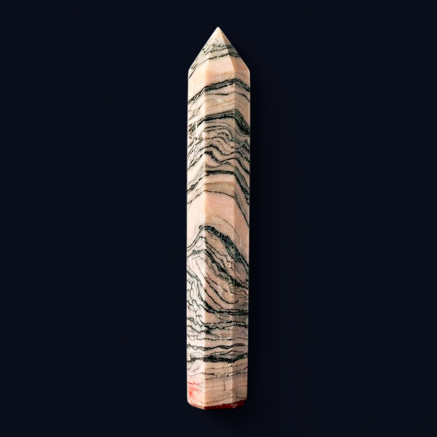 zExclusive Pink Zebra Marble Polished Obelisk Tower — Collector Grade Mineral Specimen Crystal Point