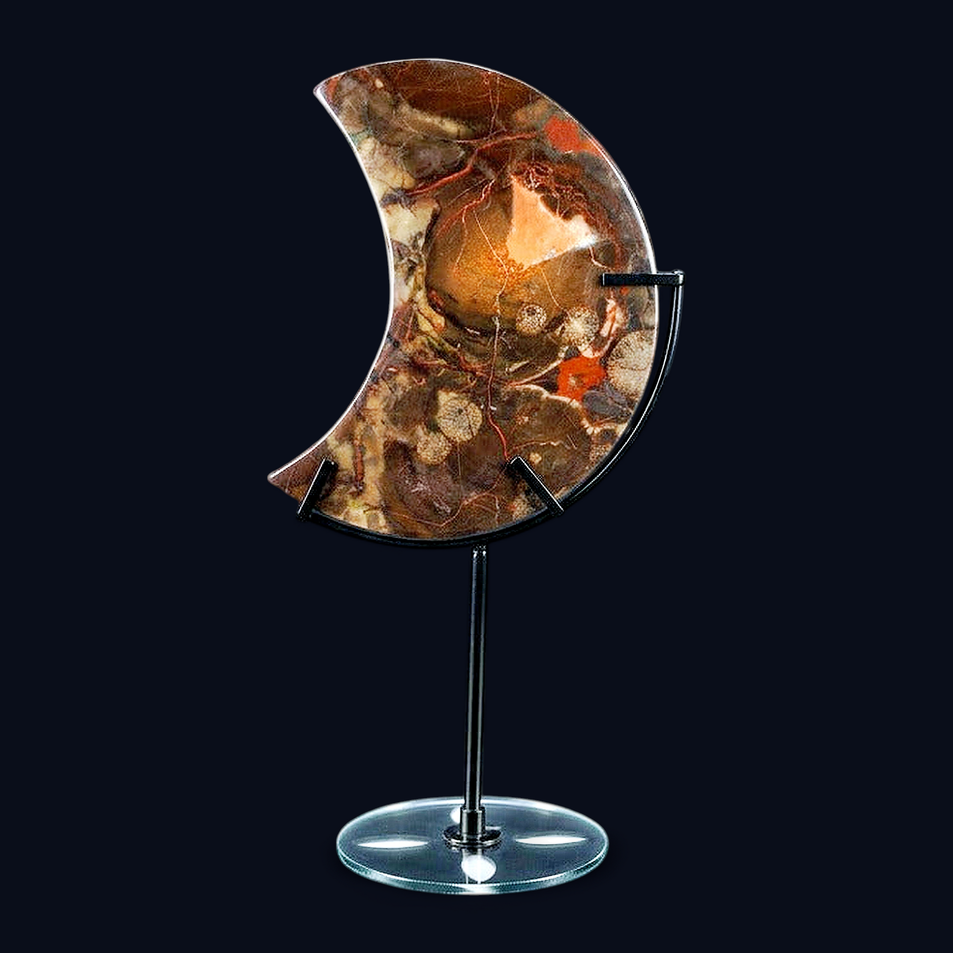zExclusive ZExclusive Crescent Moon Ammonite Fossil Slice on Black Metal Stand