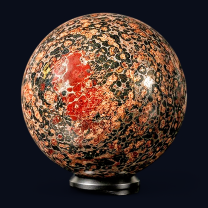 zExclusive Leopard Skin Jasper Polished Sphere — Dark Matrix with Orbicular Reddish-Tan Inclusions