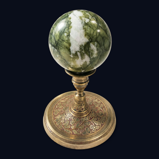 zExclusive Green White Marble Polished Sphere — Collector Grade Verified Vintage Mineral Decor