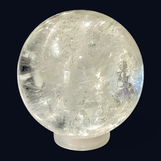 zExclusive Garden Quartz Polished Sphere Internal Fractures Milky Inclusions — Collector Grade Authentic Mineral