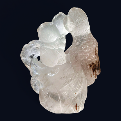 zExclusive Garden Quartz Hand Carved Parrot on branch— Collector-Grade Curio