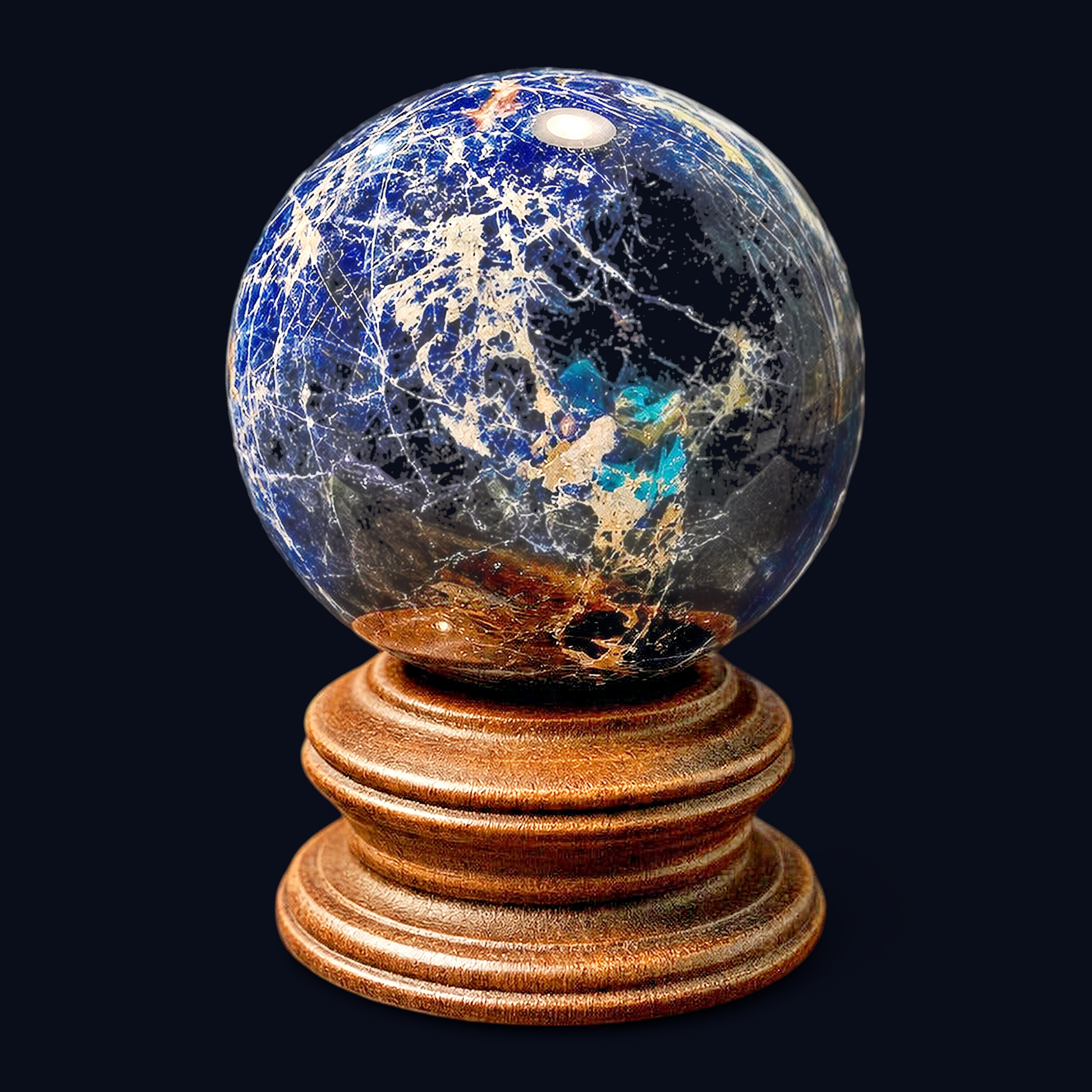 zExclusive Deep Blue Sodalite Sphere on Pedestal